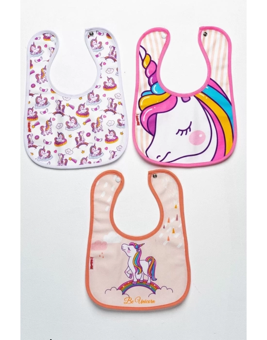 Unicorn Temalı Kare 3 Parça Microfiber Mama Önlüğü Kendi Kutusunda (su Geçirmez) Çıtçıtlı