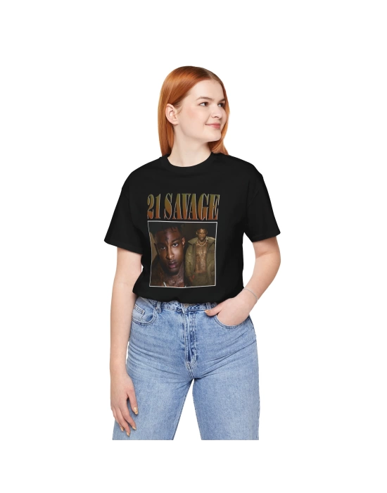 Unisex 21 Savage Baskılı Hiphop Siyah Basic Tshirt