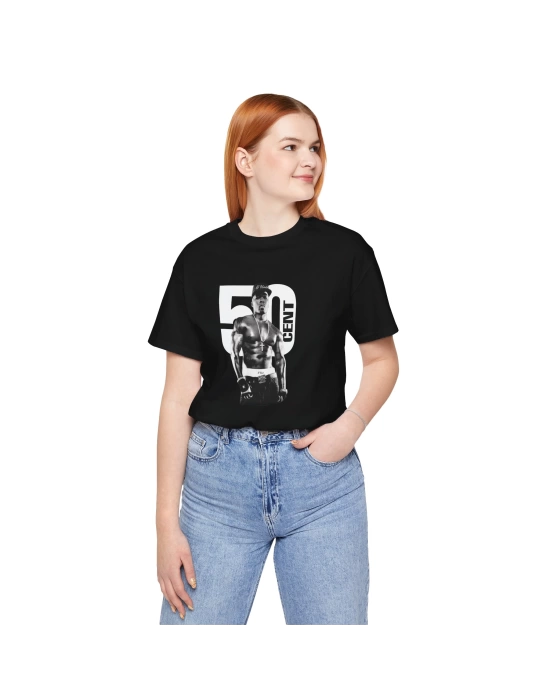 Unisex 50 Cent Baskılı Hiphop Siyah Basic Tshirt