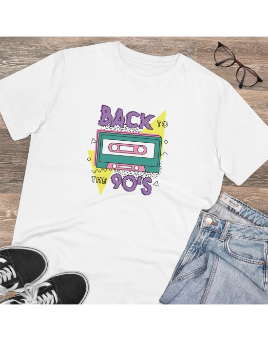 Unisex 90s Kaset Baskılı Beyaz Basic Tshirt