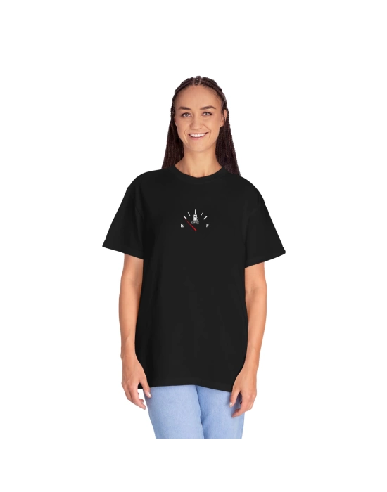 Unisex Acil Kahve Baskılı Siyah Basic Tshirt