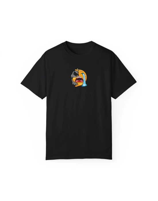 Unisex Ağlayan Zombi Emoji Baskılı Siyah Basic Tshirt