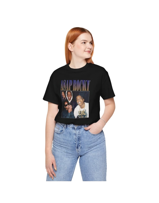 Unisex Asap Rocky Baskılı Hiphop Siyah Basic Tshirt