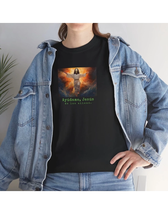 Unisex Ayudame Jesus Tasarım BAskılı Siyah Basic Tshirt