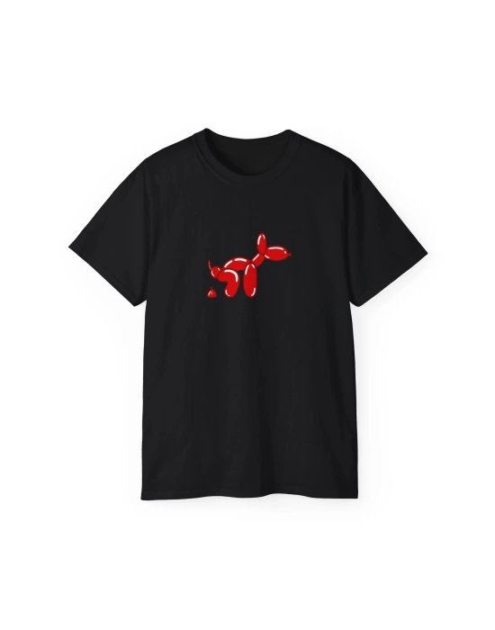 Unisex Balon Köpek Baskılı Komik Siyah Basic Tshirt