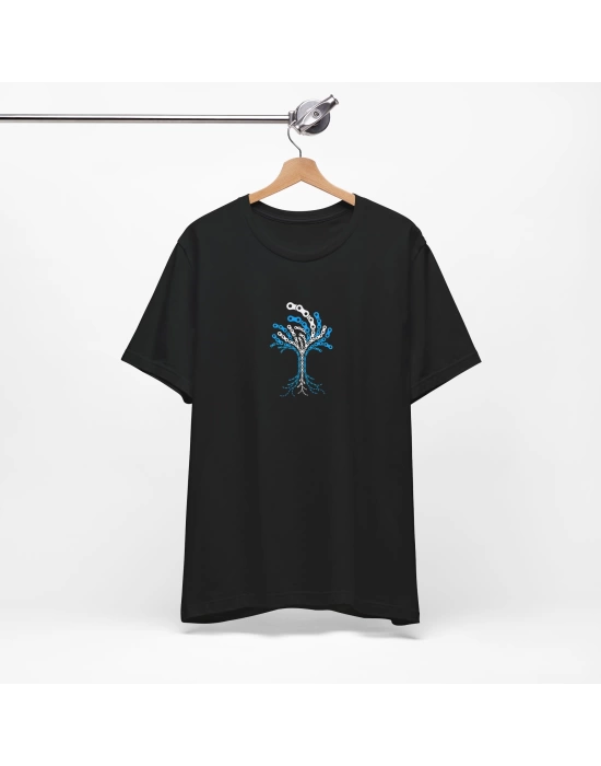 Unisex Bisiklet Zinciri Ağaç Baskılı Siyah Basic Tshirt