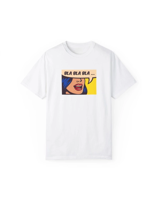 Unisex Bla Bla Baskılı Komik Beyaz Basic Tshirt