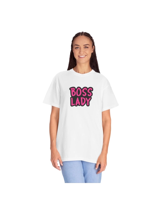 Unisex Boss Lady Yazıyor Baskılı Beyaz Basic Tshirt