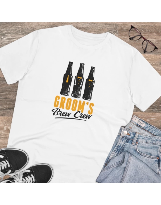 Unisex Brew Crew Baskılı Beyaz Basic Tshirt