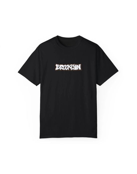 Unisex Brooklyn Baskılı Siyah Basic Tshirt