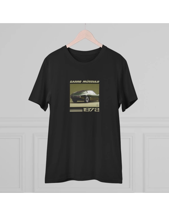 Unisex Carro Musculo 1972 Araba Baskılı Siyah Basic Tshirt