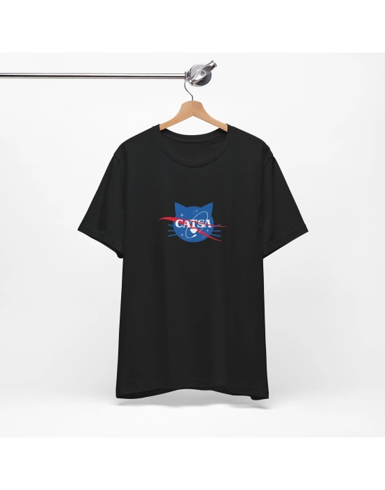 Unisex Catsa Baskılı Mizah Siyah Basic Tshirt