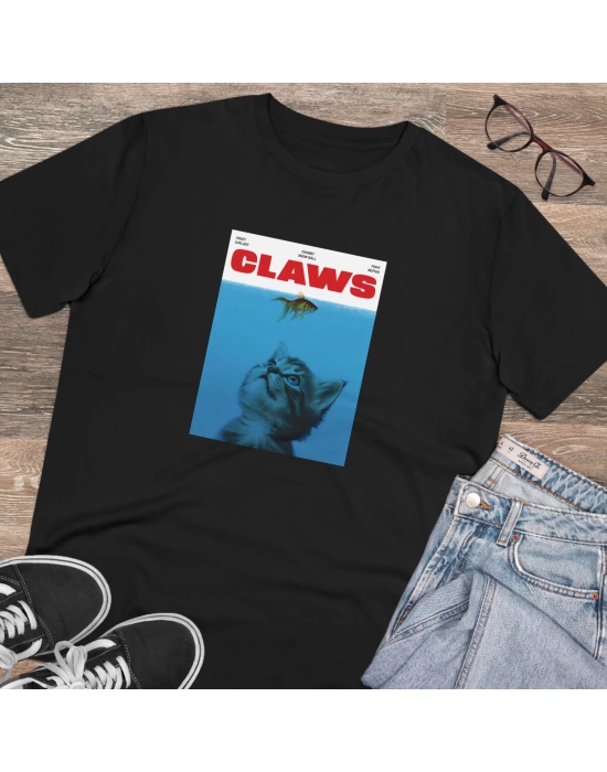 Unisex Claws Baskılı Siyah Basic Tshirt