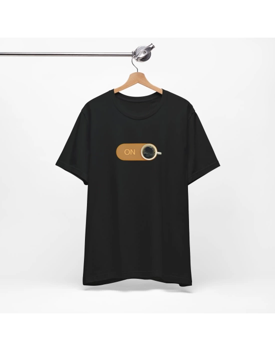 Unisex Coffee On Baskılı Siyah Basic Tshirt