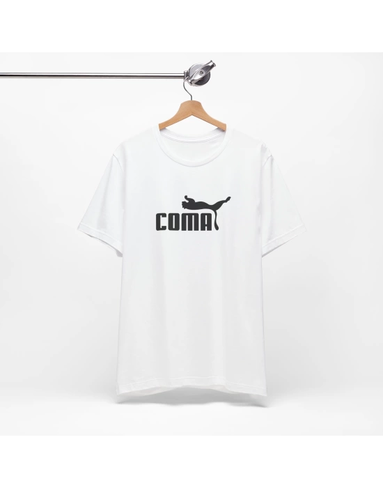 Unisex COMA Baskılı Mizah Beyaz Basic Tshirt