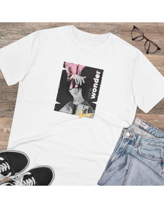 Unisex Creative Wonder Baskılı Beyaz Basic Tshirt