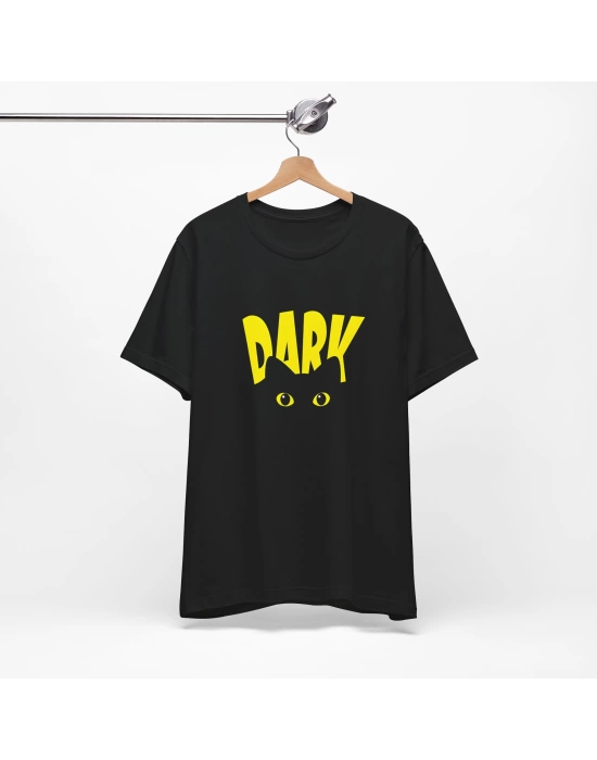 Unisex Dark Kedi Baskılı Siyah Basic Tshirt