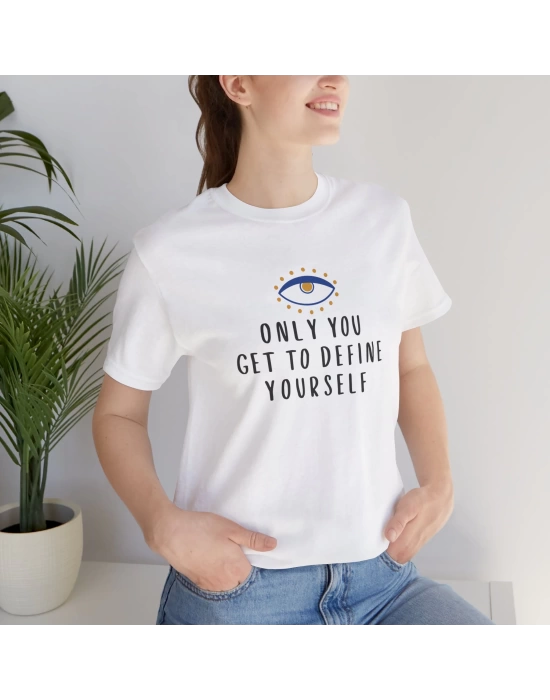 Unisex Define Yourself Nazar Baskılı Beyaz Basic Tshirt