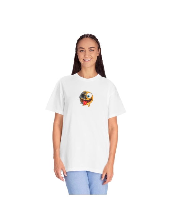 Unisex Dil Çıkaran Zombi Emoji Baskılı Beyaz Basic Tshirt