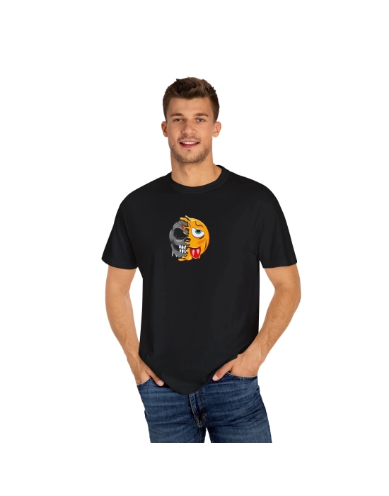 Unisex Dil Çıkartan Mutsuz Zombi Emoji Baskılı Siyah Basic Tshirt