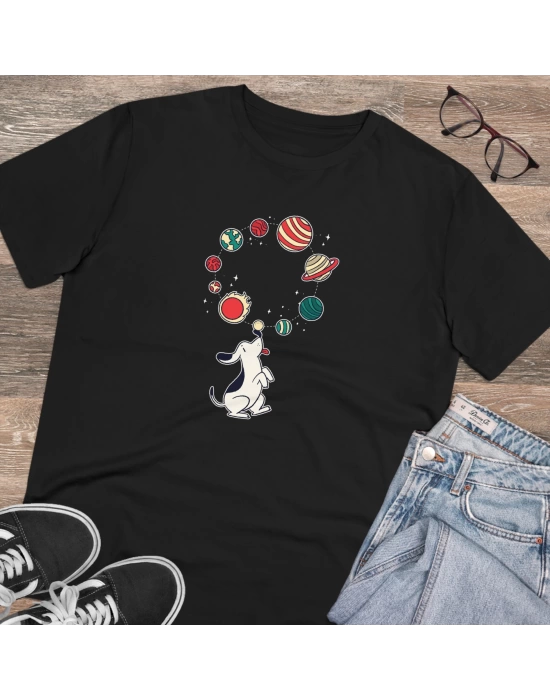 Unisex Dogplanets Baskılı Siyah Basic Tshirt