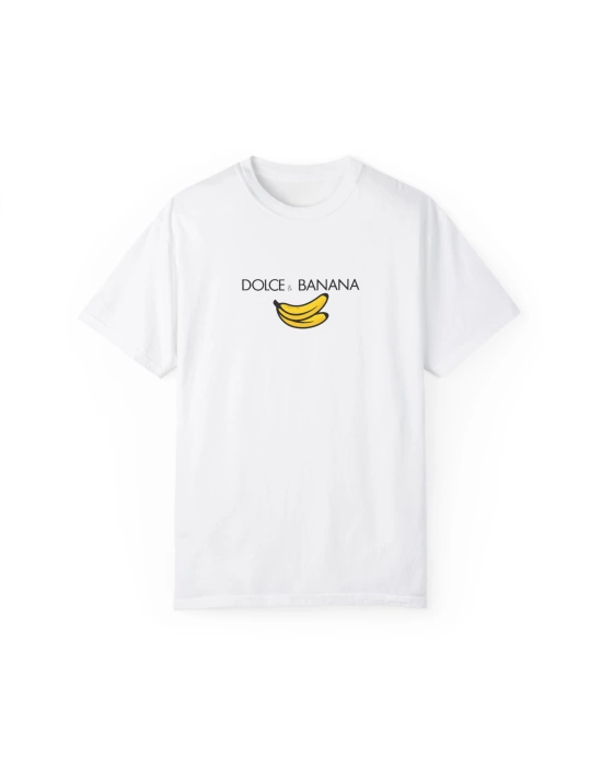 Unisex Dolce Banana Baskılı Mizah Beyaz Basic Tshirt