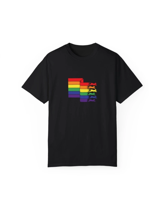 Unisex Drawing Rainbow Cats Baskılı Siyah Basic Tshirt