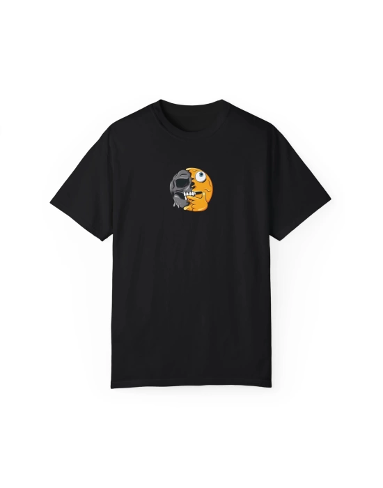 Unisex Düşünceli Surat Zombi Emoji Baskılı Siyah Basic Tshirt