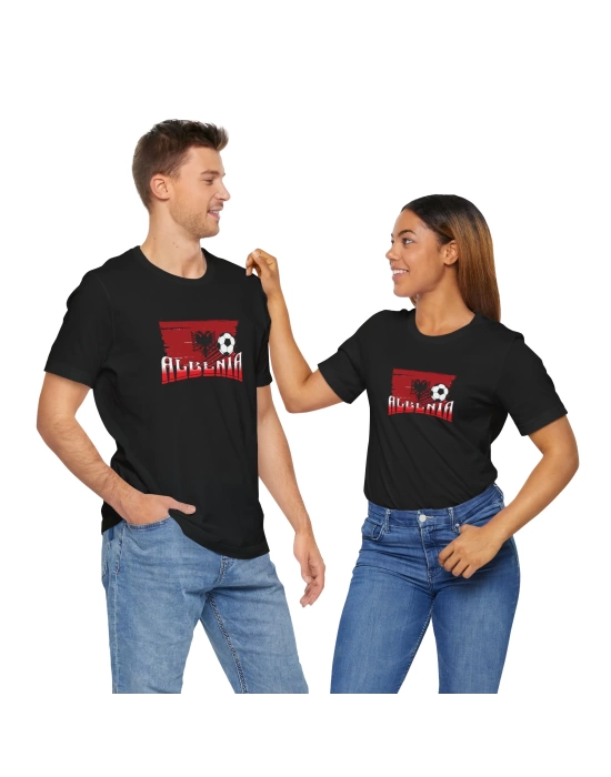 Unisex EURO 2024 Arnavutluk Baskılı Siyah Basic Tshirt