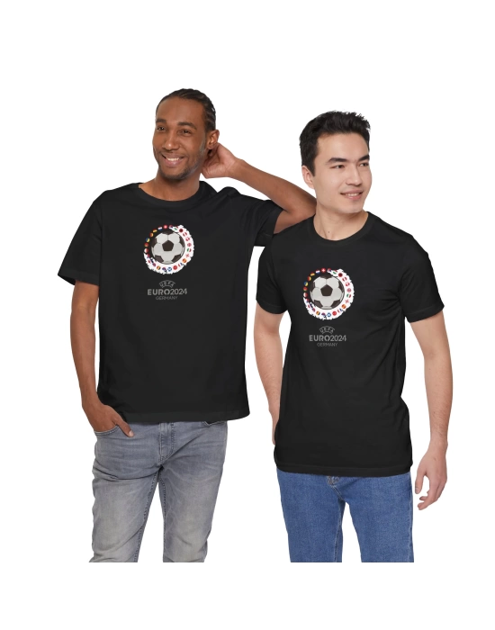 Unisex EURO 2024 Baskılı Siyah Basic Tshirt