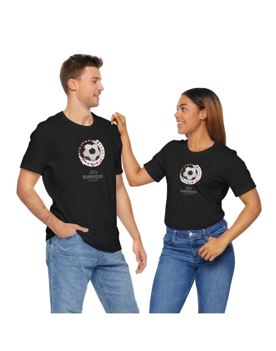 Unisex EURO 2024 Baskılı Siyah Basic Tshirt