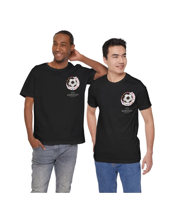 Unisex EURO 2024 Cep Baskılı Siyah Basic Tshirt