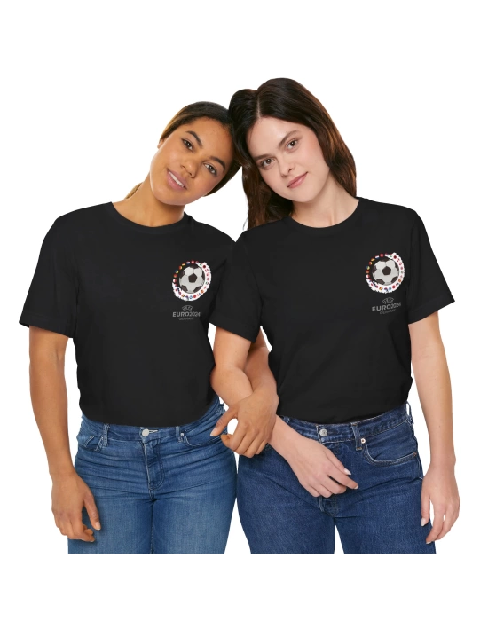 Unisex EURO 2024 Cep Baskılı Siyah Basic Tshirt