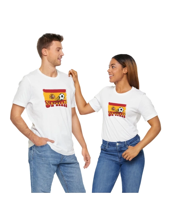 Unisex EURO 2024 İspanya Baskılı Beyaz Basic Tshirt