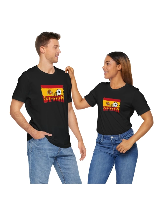 Unisex EURO 2024 İspanya Baskılı Siyah Basic Tshirt