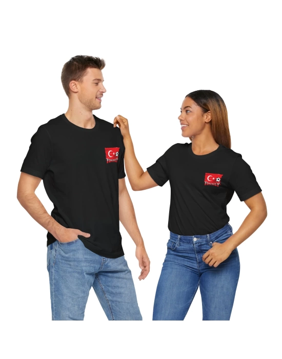 Unisex EURO 2024 Türkiye Cep Boy Baskılı Siyah Basic Tshirt