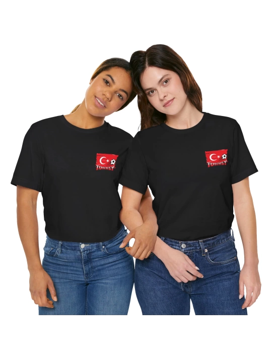 Unisex EURO 2024 Türkiye Cep Boy Baskılı Siyah Basic Tshirt