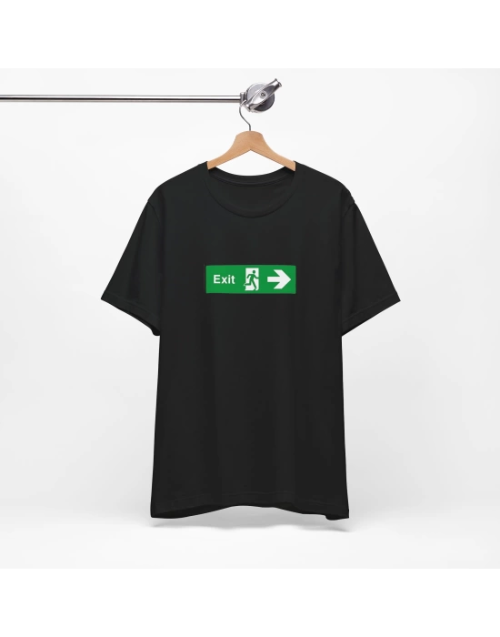 Unisex Exit Tabela Baskılı Siyah Basic Tshirt