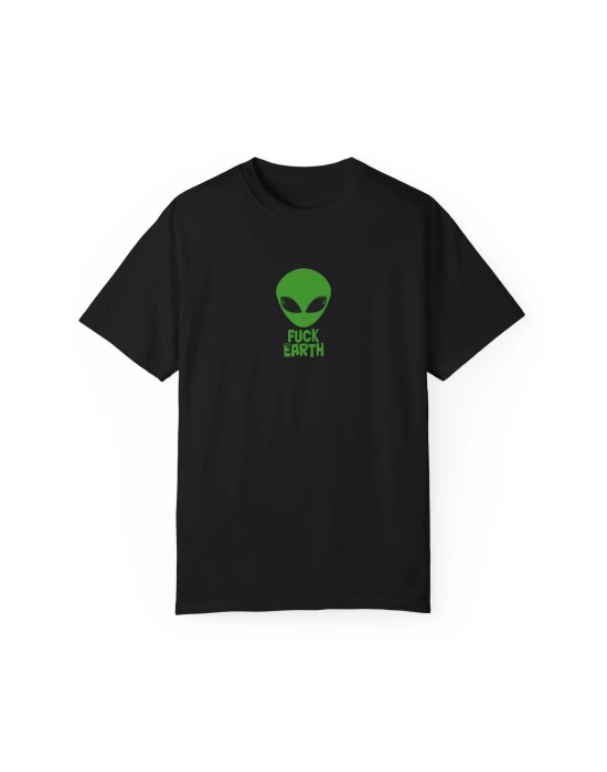 Unisex F**k Earth Yazı Baskılı Mizah Siyah Basic Tshirt