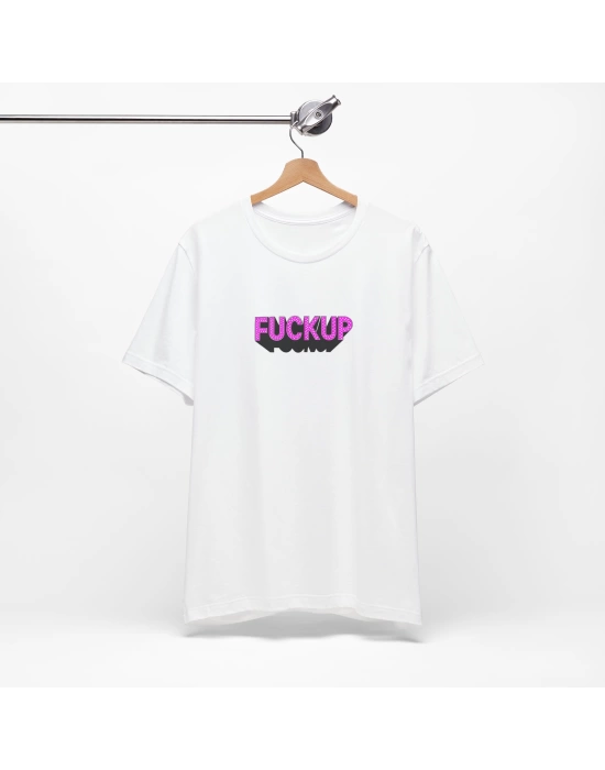 Unisex F**kup Yazı Baskılı Beyaz Basic Tshirt