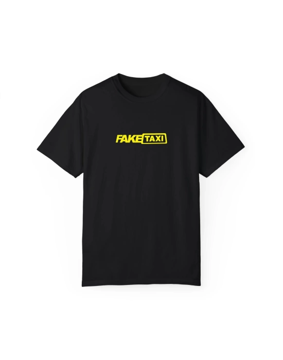 Unisex Fake Taxi Baskılı Siyah Basic Tshirt