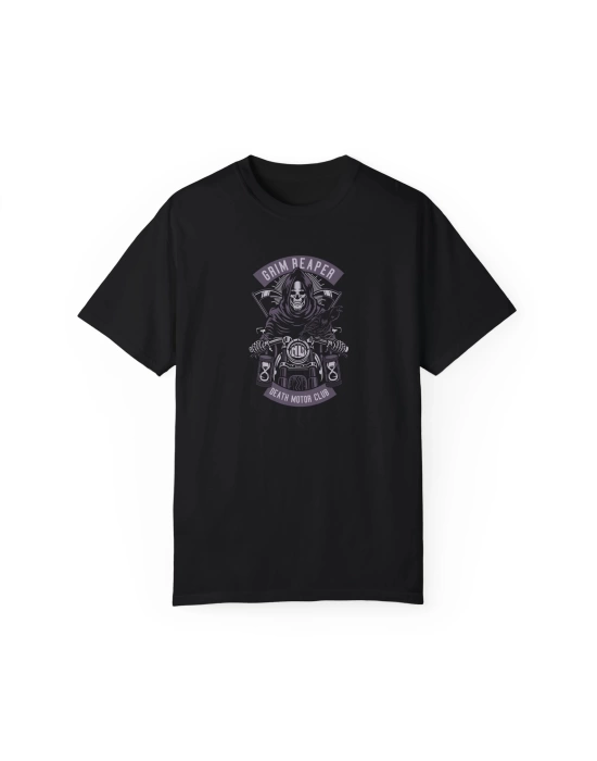 Unisex Grim Reaper Motorcycle Baskılı Siyah Basic Tshirt