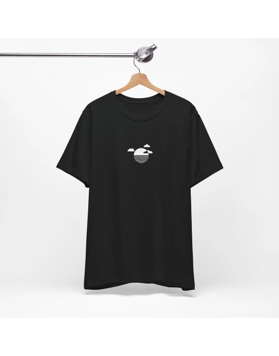 Unisex Gün Batımı Baskılı Siyah Basic Tshirt