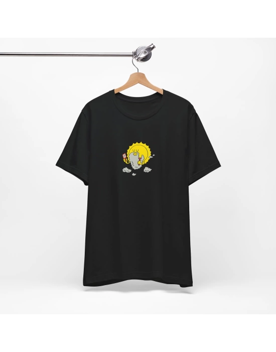 Unisex Güneş Traş Komik Siyah Basic Tshirt