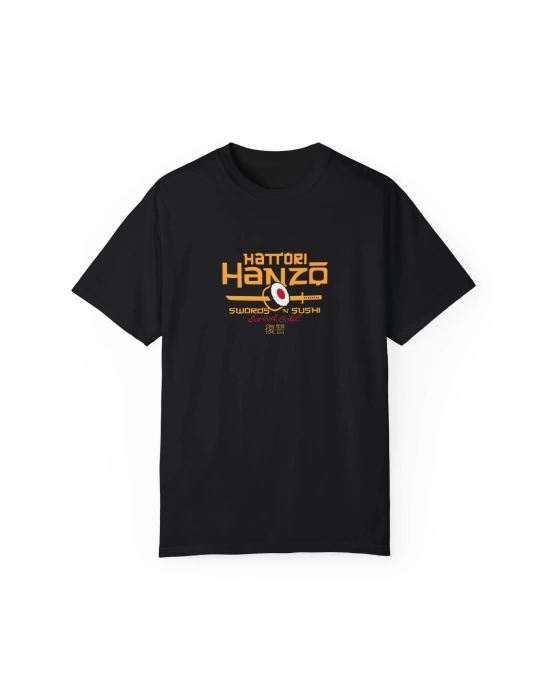 Unisex Hatter Hanzo Kılıç Baskılı Siyah Basic Tshirt