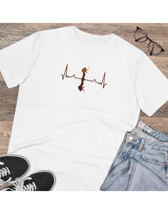 Unisex Hearthbeat Baskılı Beyaz Basic Tshirt