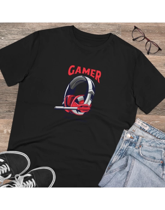 Unisex Heatsetgamer Baskılı Siyah Basic Tshirt