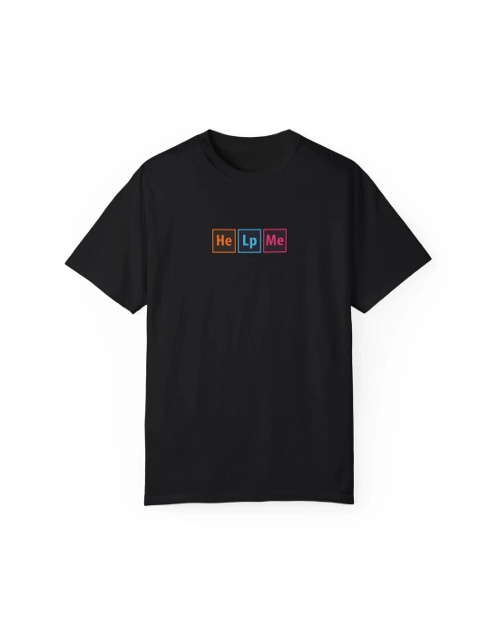 Unisex Help Me Yazı Baskılı Siyah Basic Tshirt