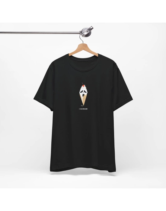 Unisex I Scream Baskılı Siyah Basic Tshirt