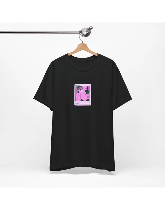 Unisex Instagram Post Baskılı Siyah Basic Tshirt